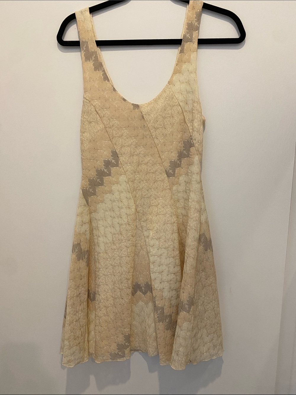 Free People Cream and Tan Sleeveless Mini Dress